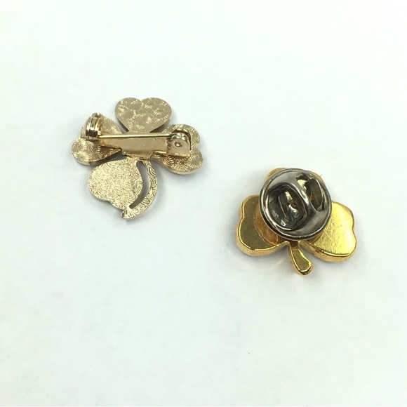 Saint Patricks Day Clover Pin Brooch Tie Tack Green Enamel Rhinestones Bundle 2 - Picture 2 of 8